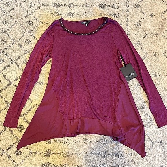 NWT Simply Vera Vera Wang Grape Wine Autumn Romance Draped Sides Long Sleeve Top - Picture 2 of 7